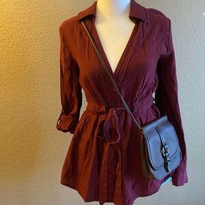 Burgundy Button-Up Blouse